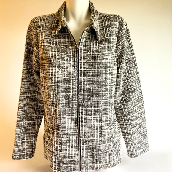 Emily Daniels Black White 44% Cotton 42% Polyester Zipper Closure Jacket size M - Picture 1 of 13